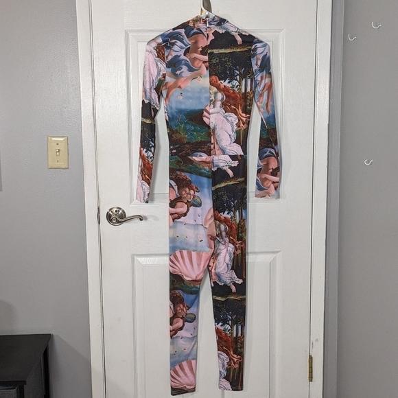 Renaissance Jumpsuit Cherub Print Mock Neck Long Sleeve Body‎ Art Style Size S - Picture 3 of 9